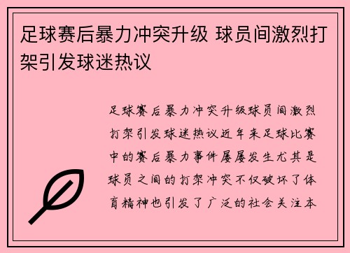 足球赛后暴力冲突升级 球员间激烈打架引发球迷热议