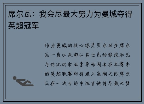 席尔瓦：我会尽最大努力为曼城夺得英超冠军