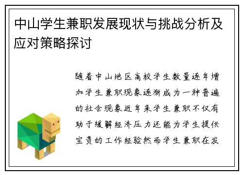 中山学生兼职发展现状与挑战分析及应对策略探讨