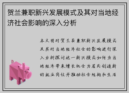 贺兰兼职新兴发展模式及其对当地经济社会影响的深入分析
